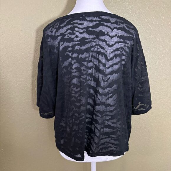 Good American Women's Size 6 Oversized Sleeve Burnout Tee Black Zebra Semi Sheer - Picture 4 of 7